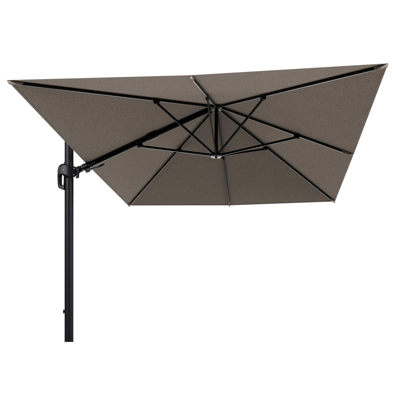 Rufina zweefparasol tiltfunctie in zwart aluminium en parasoldoek in All Weather Sunbrella® Luxe Chartres Pewter - L1 400 x L2 300 cm (zonder voet) (zonder voet)