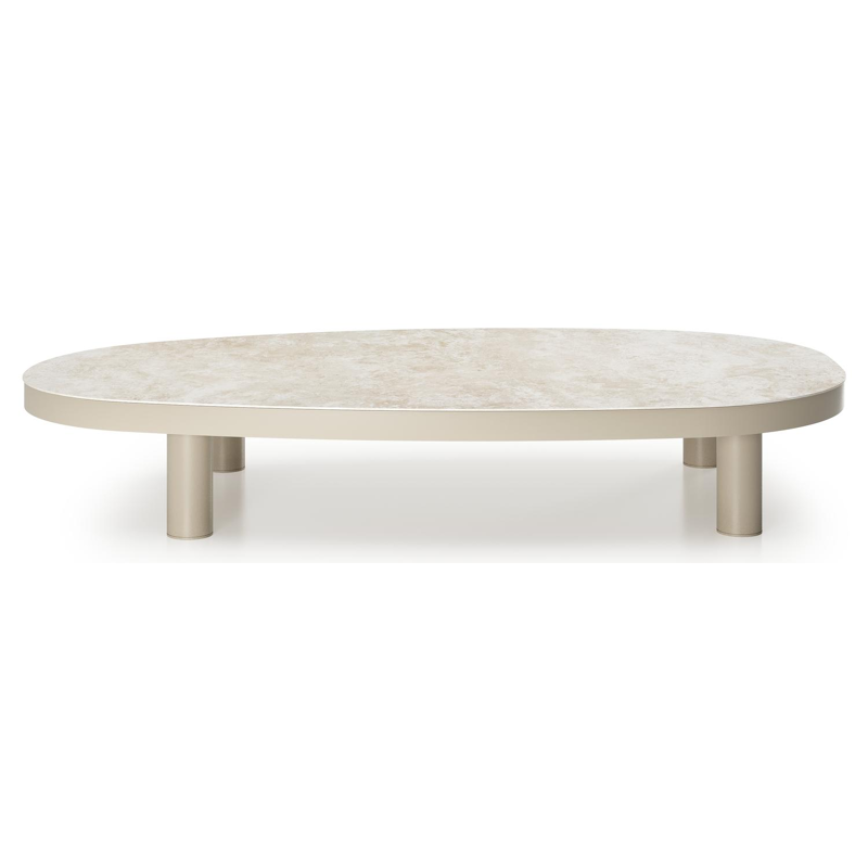Table de basse Donato organique en aluminium beige et céramique pleine Rapolano - Lg. 151 x Lrg. 90 x Haut. 24.5 cm