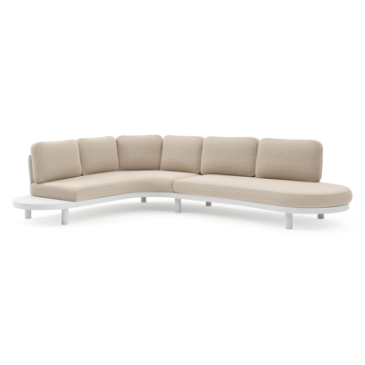 Salon de jardin d'angle Palma en aluminium blanc et coussins en weather+ softtouch rustic