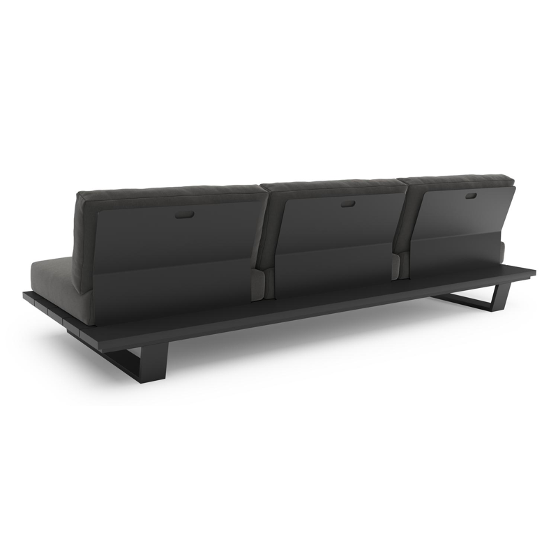 Canapé de jardin Pagino en aluminium noir et coussins en all weather sunbrella® luxe natte charcoal chine