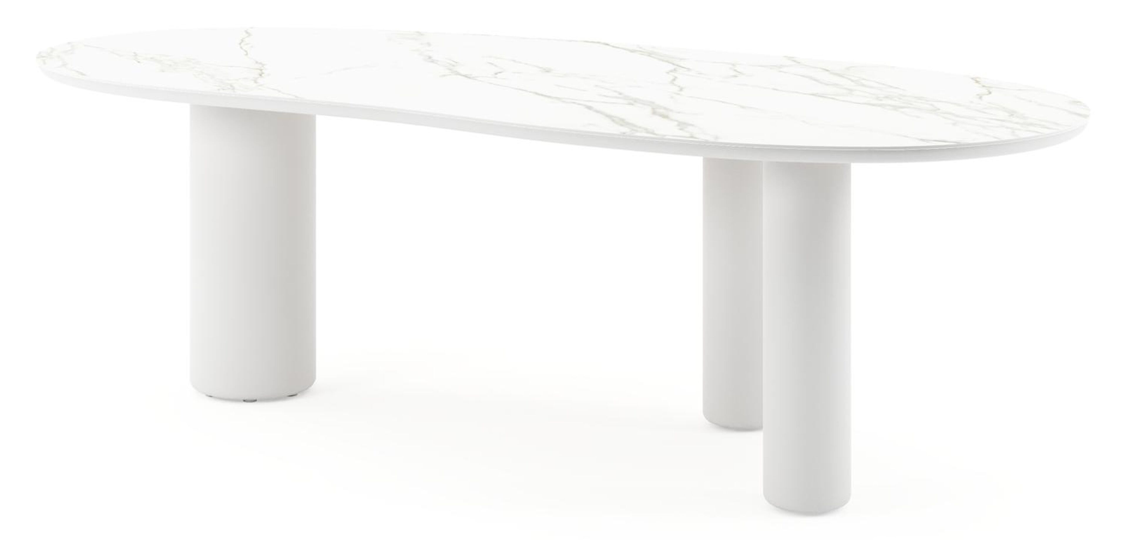 Table de jardin Amico organique en aluminium blanc et céramique pleine Calacatta - Lg. 240 x Lrg. 110 x Haut. 74 cm