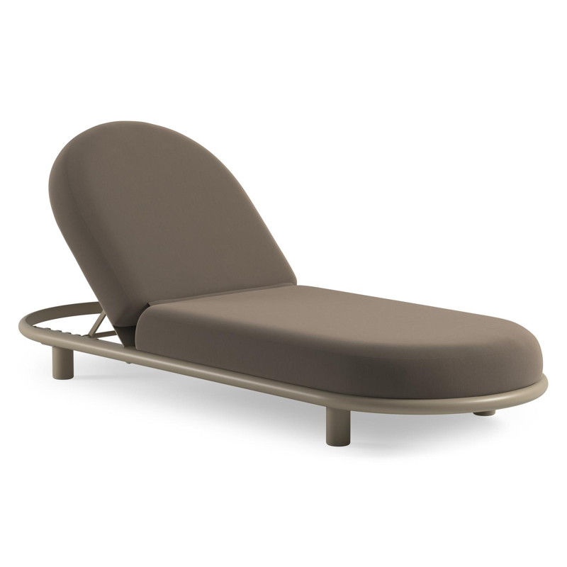 Chaise longue réglable Lomano en aluminium beige avec natte heather grey all weather sunbrella® luxe coussin