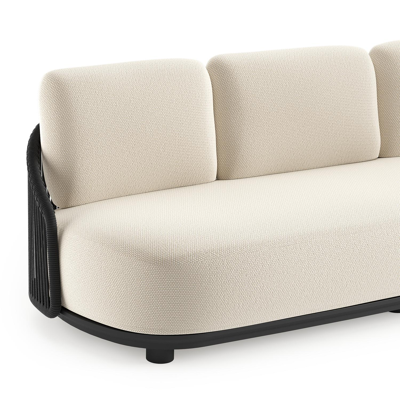 Vadelo loungebank in zwart aluminium en zwart verticaal geweven ronde rope met althea off white all weather cosytica kussen