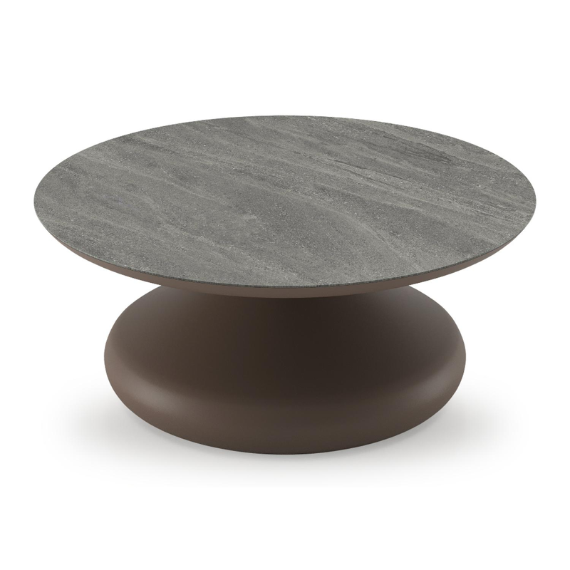 Bomero loungetafel rond in taupe aluminium en volkeramiek Aspen Grey - Dia. 84 x H 32.2 cm