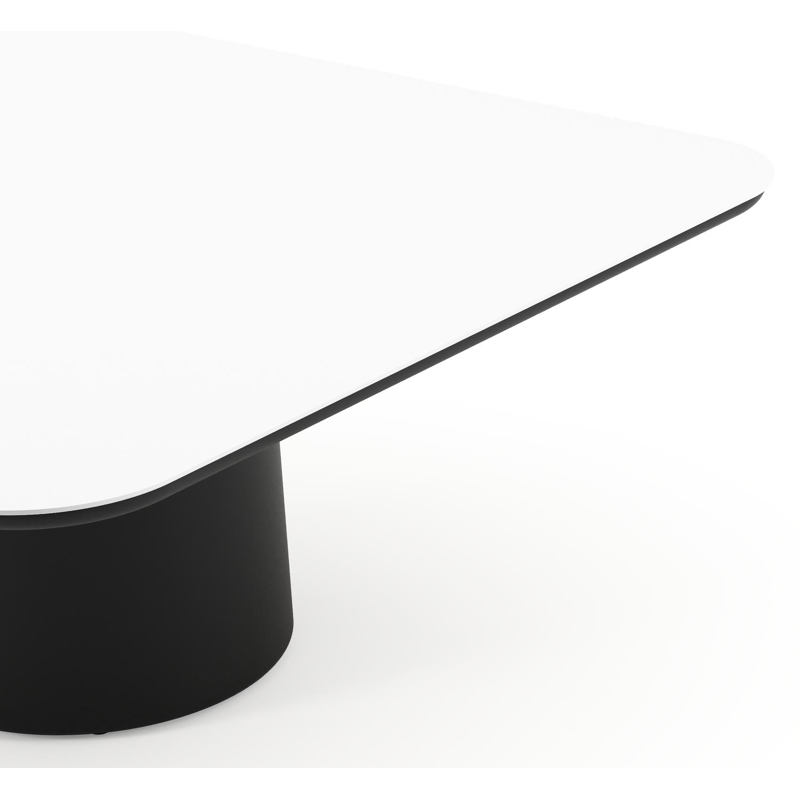 Amico low dining tuintafel afgerond vierkant in zwart aluminium en volkeramiek Arctic White - L 148 x B 148 x H 61 cm