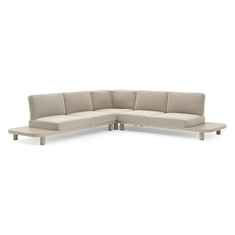 Salon de jardin d'angle Donato en aluminium beige et coussins en All Weather Cosytica catania sand