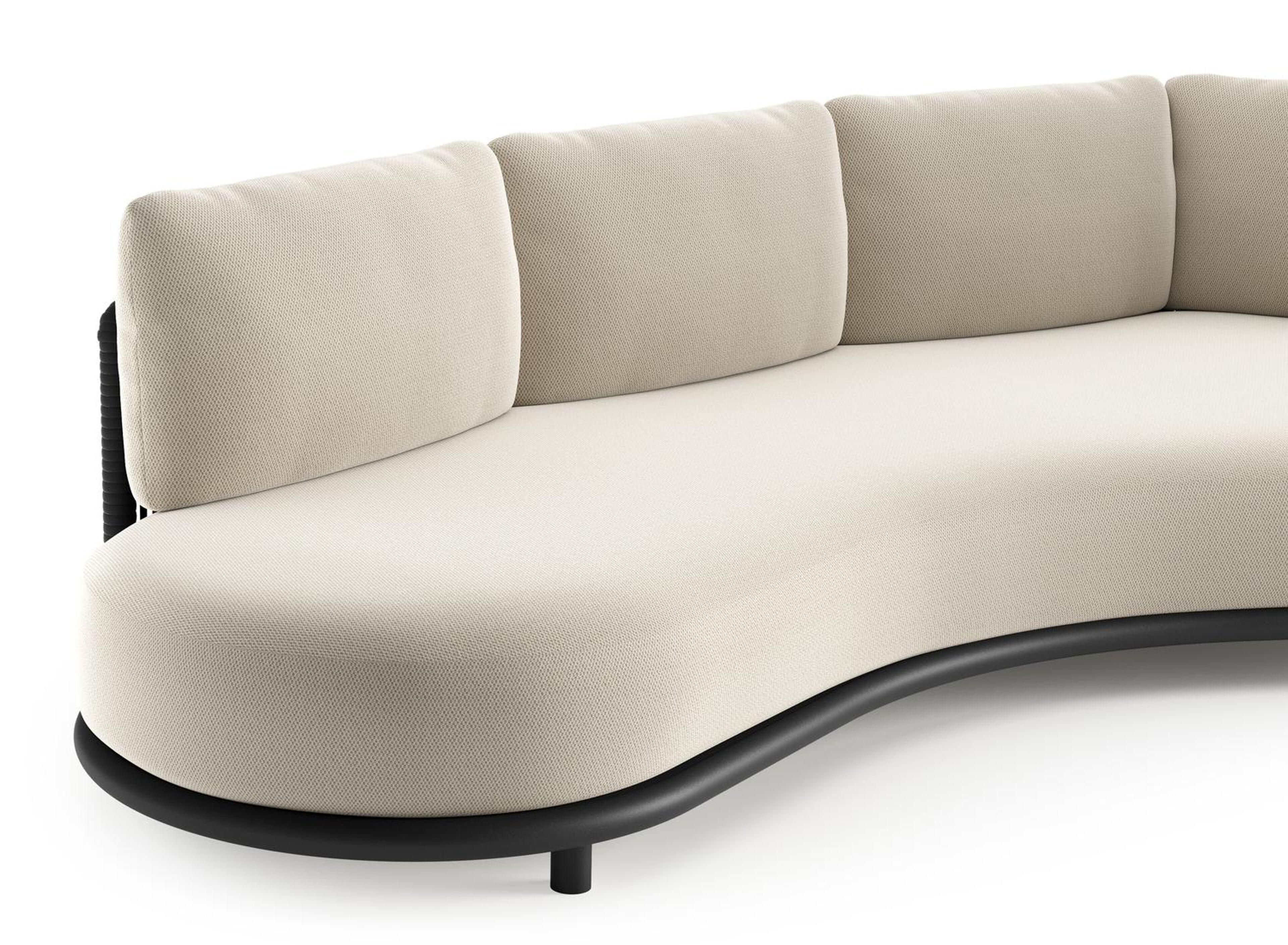 Lomano loungebank in zwart aluminium en zwart verticaal geweven luxe vlakke rope met lopi marble all weather sunbrella® luxe kussen
