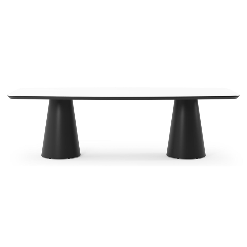 Table de jardin Donato forme de bateau en aluminium noir et céramique pleine Arctic White - Lg. 255 x Lrg. 115 x Haut. 73 cm