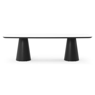 Table de jardin Donato forme de bateau en aluminium noir et céramique pleine Arctic White - Lg. 255 x Lrg. 115 x Haut. 73 cm