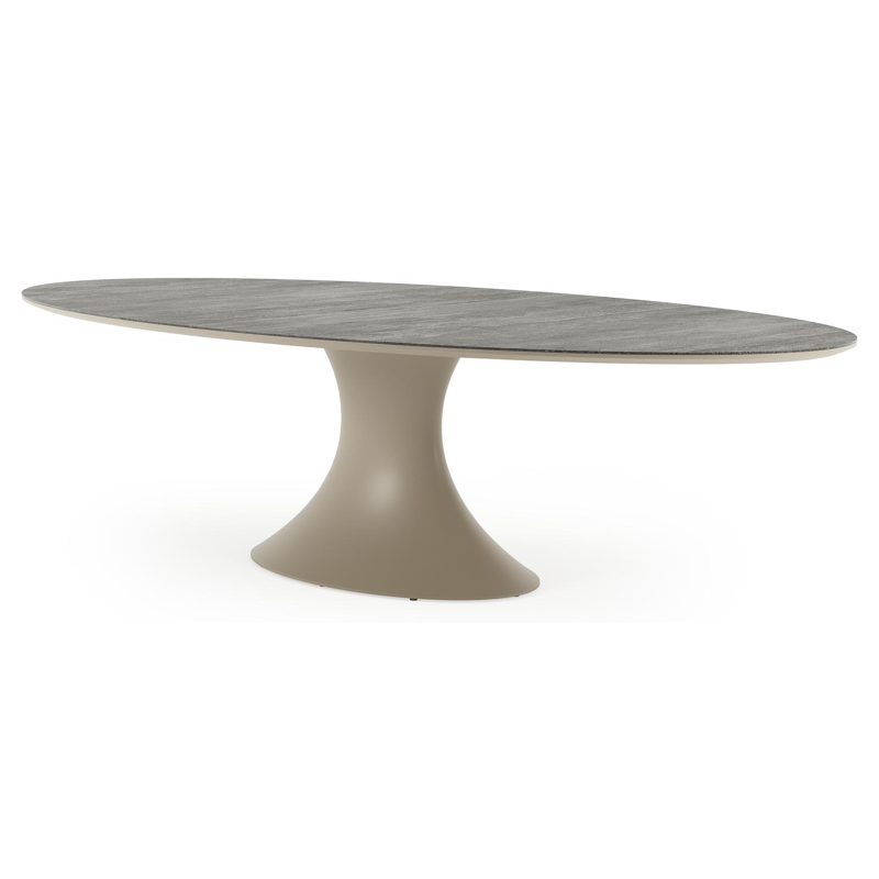 Fano tuintafel ovaal in beige aluminium en volkeramiek Aspen Grey - L 290 x B 148 x H 75 cm