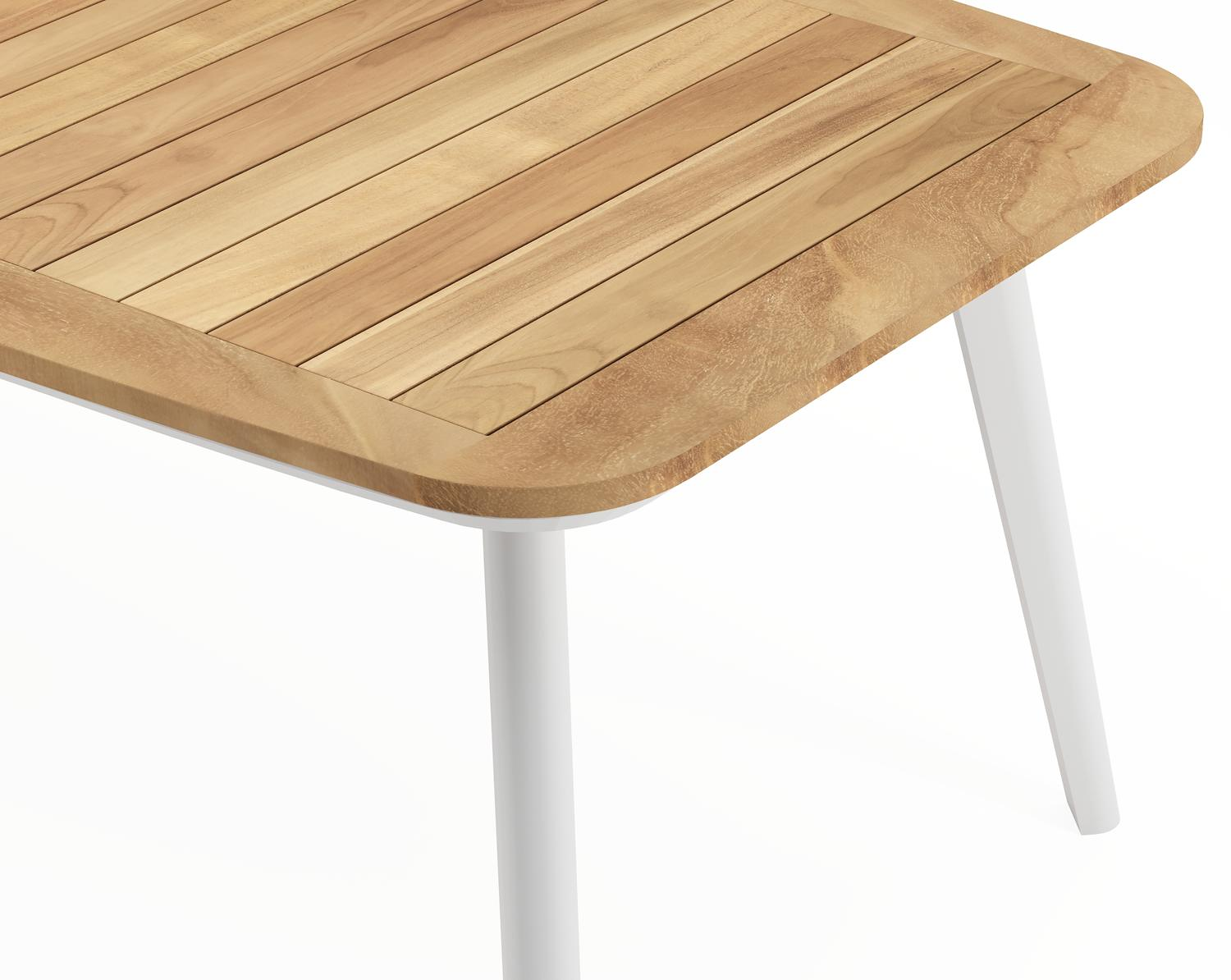 Mosa bootvormige tuinset in wit aluminium en teak natural finish met 6 Cosa tuinstoelen