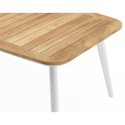 Mosa bootvormige tuinset in wit aluminium en teak natural finish met 6 Matera tuinstoelen