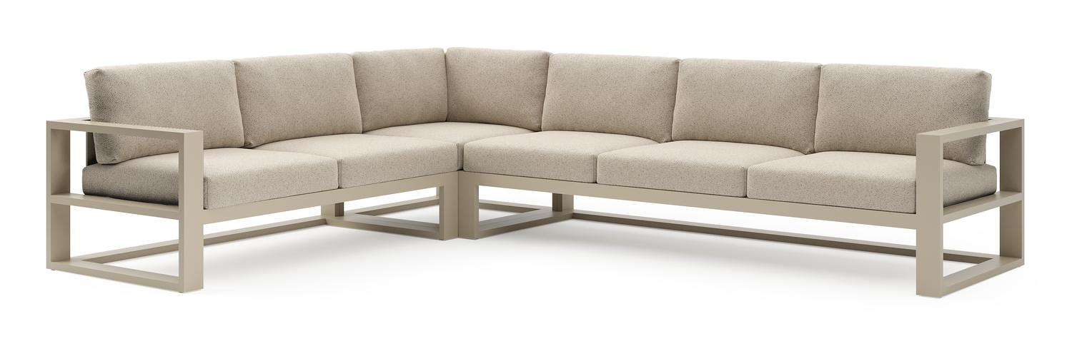 Verato loungehoek in beige aluminium met bora desert all weather cosytica kussen