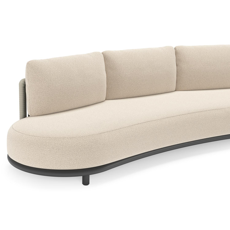 Lomano loungebank in zwart aluminium en beige verticaal geweven luxe vlakke rope met Lopi Sand all weather sunbrella® luxe