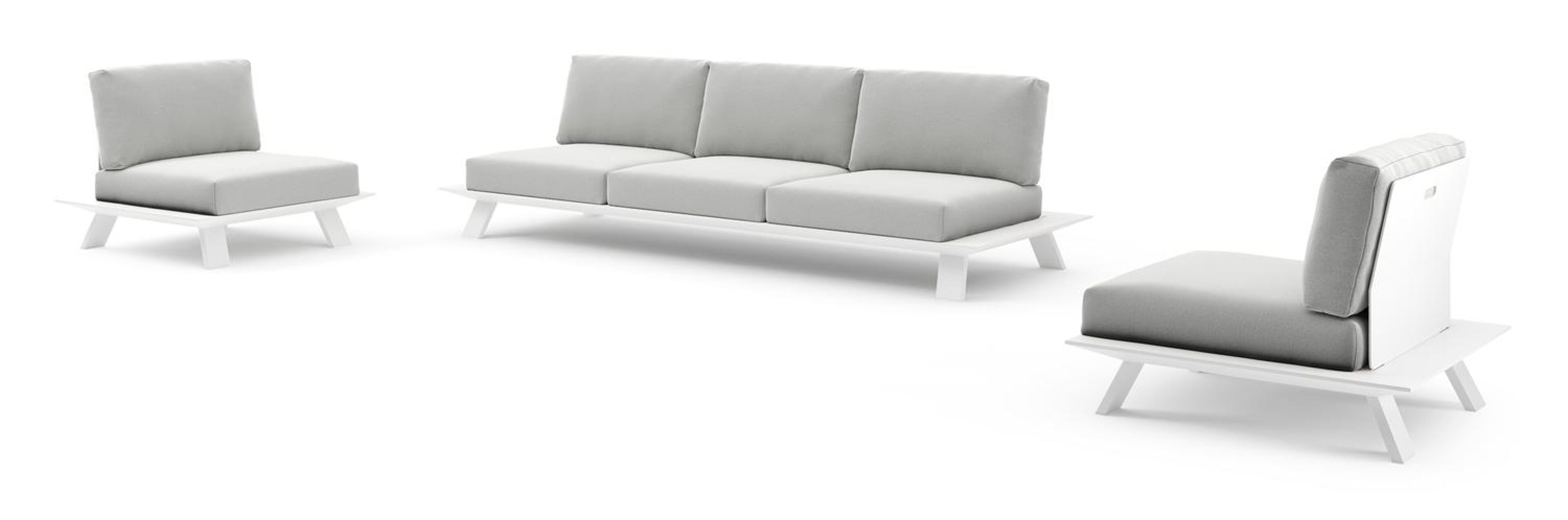 Salon de jardin Cesano en aluminium blanc et coussin en all weather Sunbrella® luxe natte grey chine