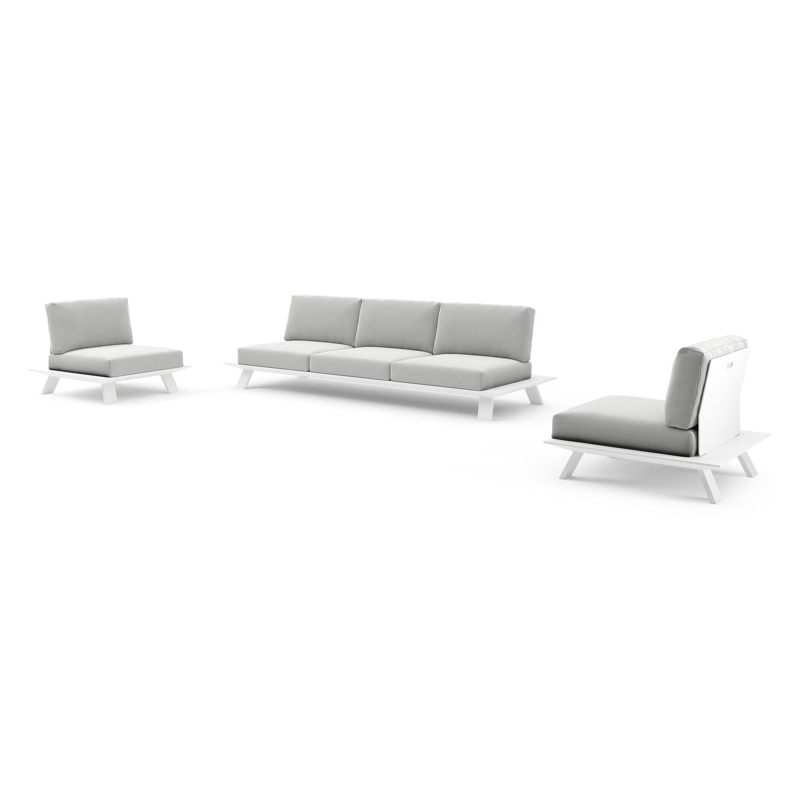 Salon de jardin Cesano en aluminium blanc et coussin en all weather Sunbrella® luxe natte grey chine