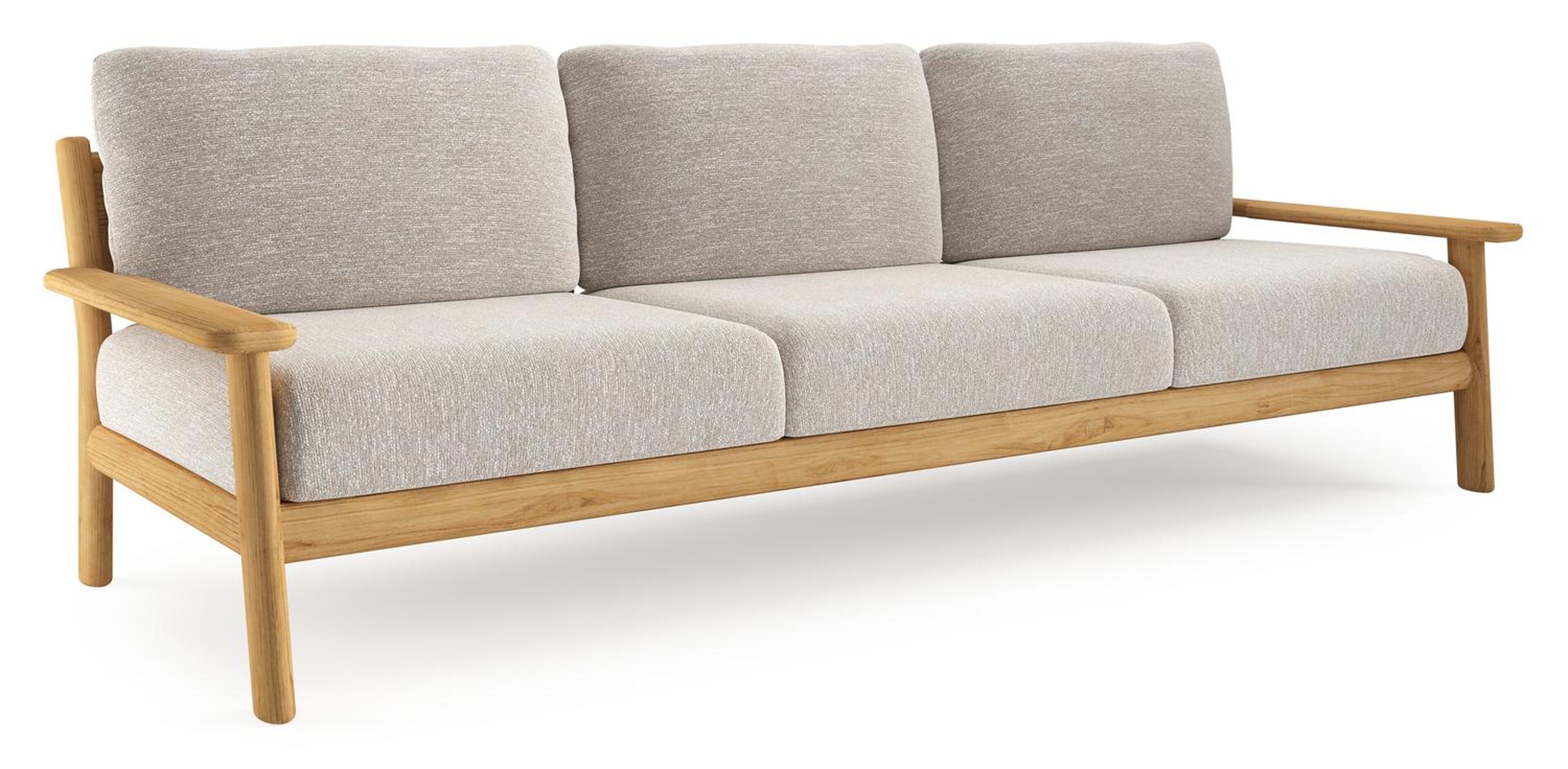 Canapé de jardin Amaro en teck et coussins en all weather sunbrella® luxe tundra sand