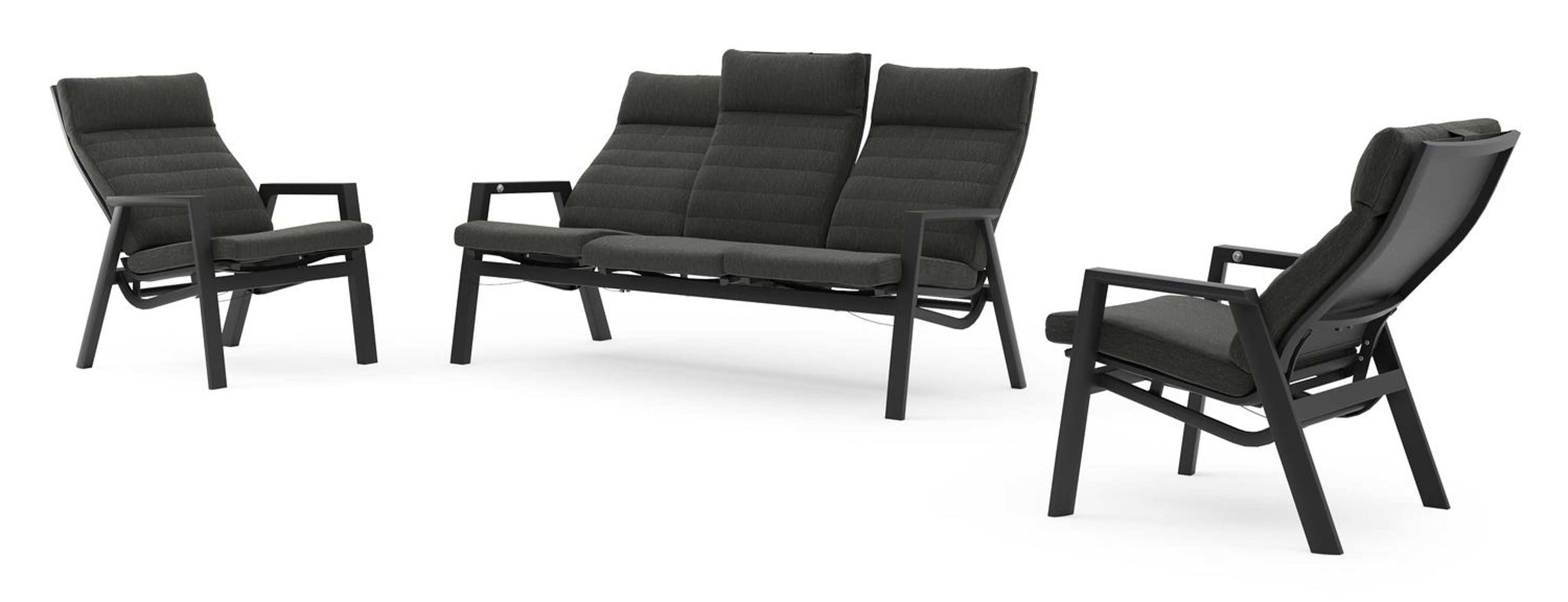 Prato loungebank in zwart aluminium met sky black weather+ softtouch kussens