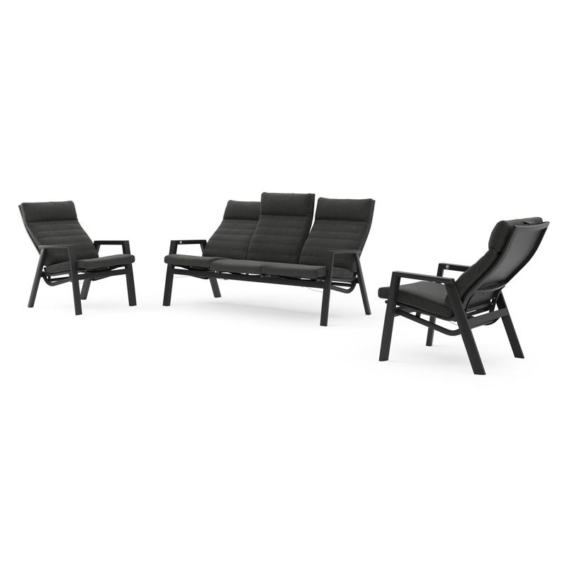 Prato loungebank in zwart aluminium met sky black weather+ softtouch kussens