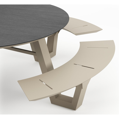 Rondino picknicktafel rond in beige aluminium en volkeramiek Basalt Black - Dia. 148 x H 71.5 cm