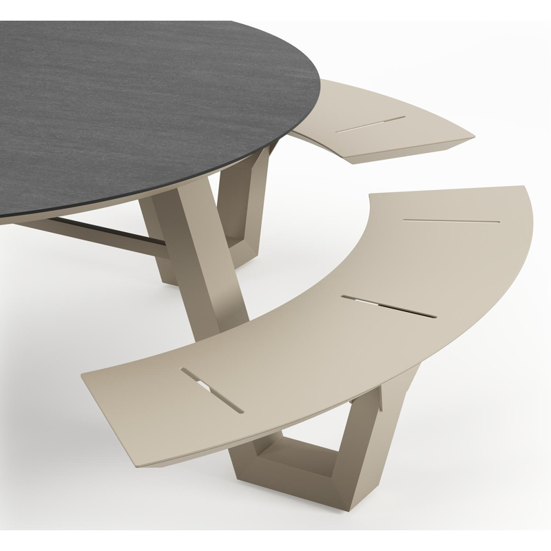 Table de pique-Rondino ronde en aluminium beige et céramique pleine Basalt Black - Diam. 148 x Haut. 71.5 cm
