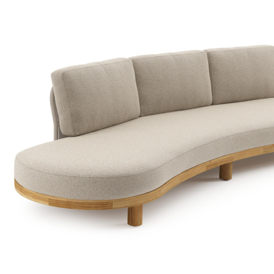 Donato loungebank in teak en beige verticaal geweven ronde rope met all weather cosytica Marbella Beige kussen