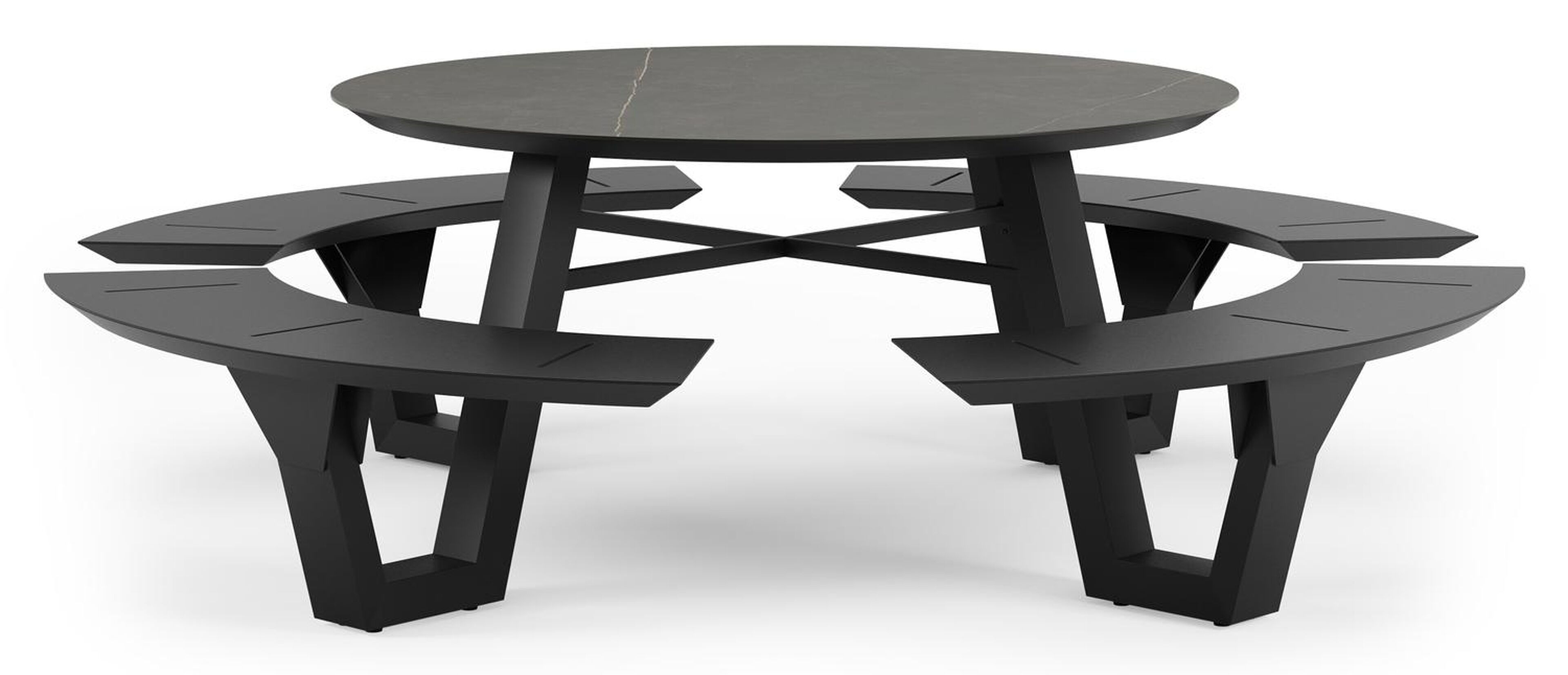 Rondino picknicktafel in zwart aluminium en volkeramiek calatorao tafelblad - Dia. 236 x - Dia. 236 x H 72 cm