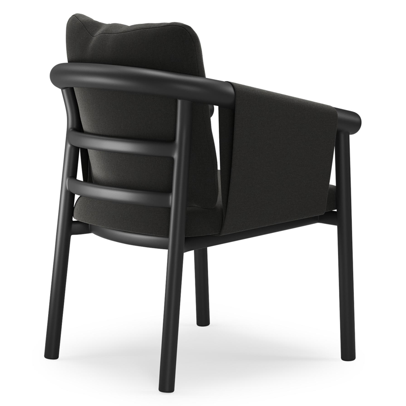 Amico stapelbare tuinstoel in zwart aluminium met stoelkussen in All Weather Sunbrella® Luxe Natte Sooty