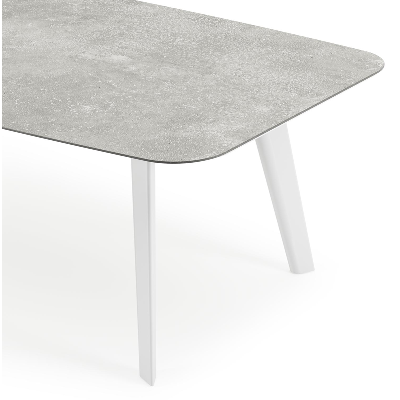 Table de jardin Lacrima forme de bateau en aluminium blanc et céramique pleine new york - Lg. 255 x Lrg. 115 x Haut. 75 cm