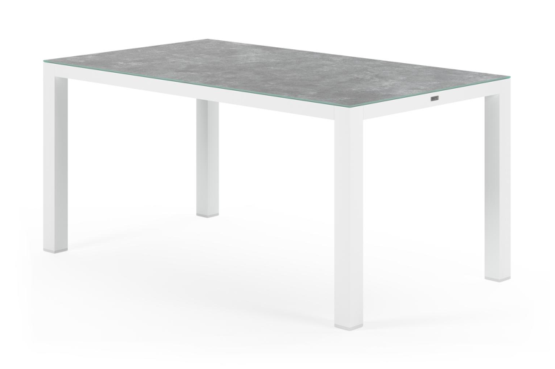 Varese tuintafel rechthoekig in wit aluminium en keramisch glas grijs - L 160 x B 92 x H 73,5 cm