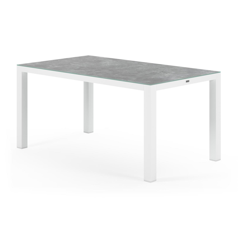 Varese tuintafel rechthoekig in wit aluminium en keramisch glas grijs - L 160 x B 92 x H 73,5 cm
