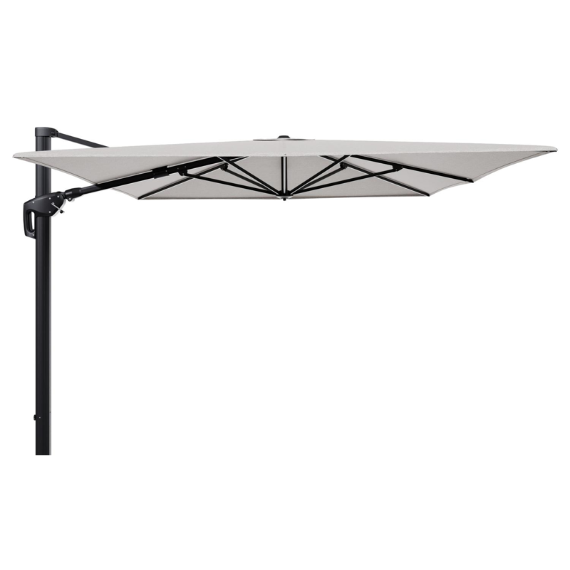 Minore zweefparasol tiltfunctie in zwart aluminium en parasoldoek in All Weather Sunbrella® Luxe Tundra Sand - L1 400 x L2 300 cm (zonder voet)
