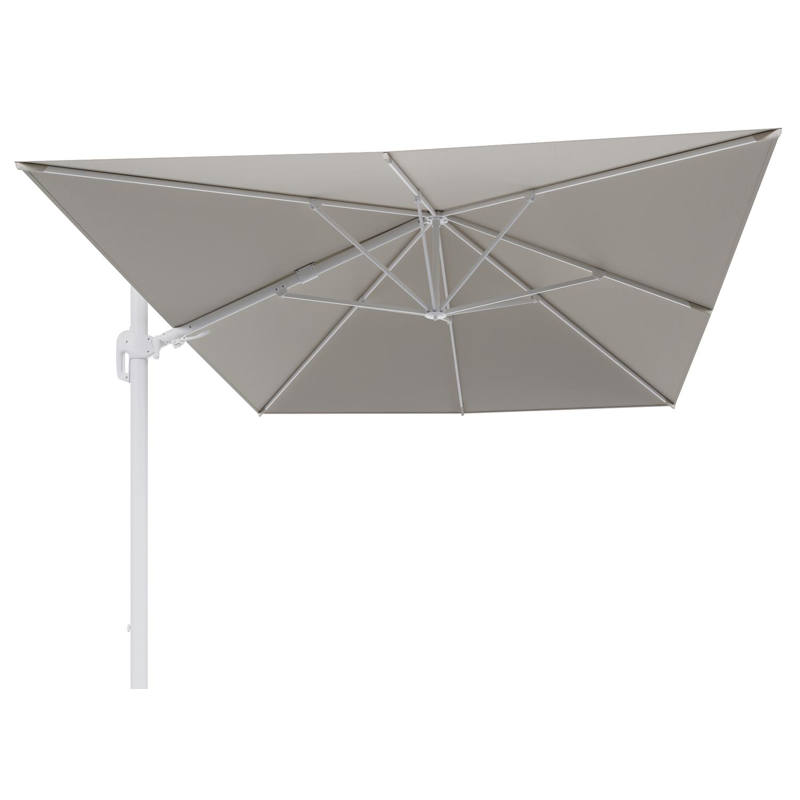 Rufina zweefparasol tiltfunctie in wit aluminium en parasoldoek in All Weather Sunbrella® Luxe Lopi Marble  - L1 400 x L2 300 cm (zonder voet)