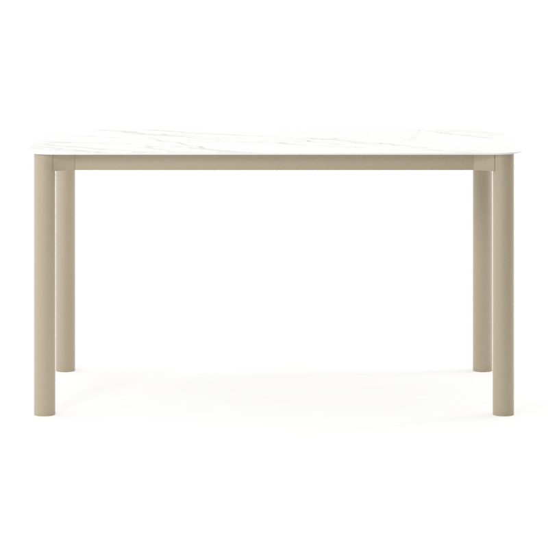 Orso tuintafel rechthoekig afgerond in beige aluminium en volkeramiek Calacatta - L 140 x B 80 x H 75 cm
