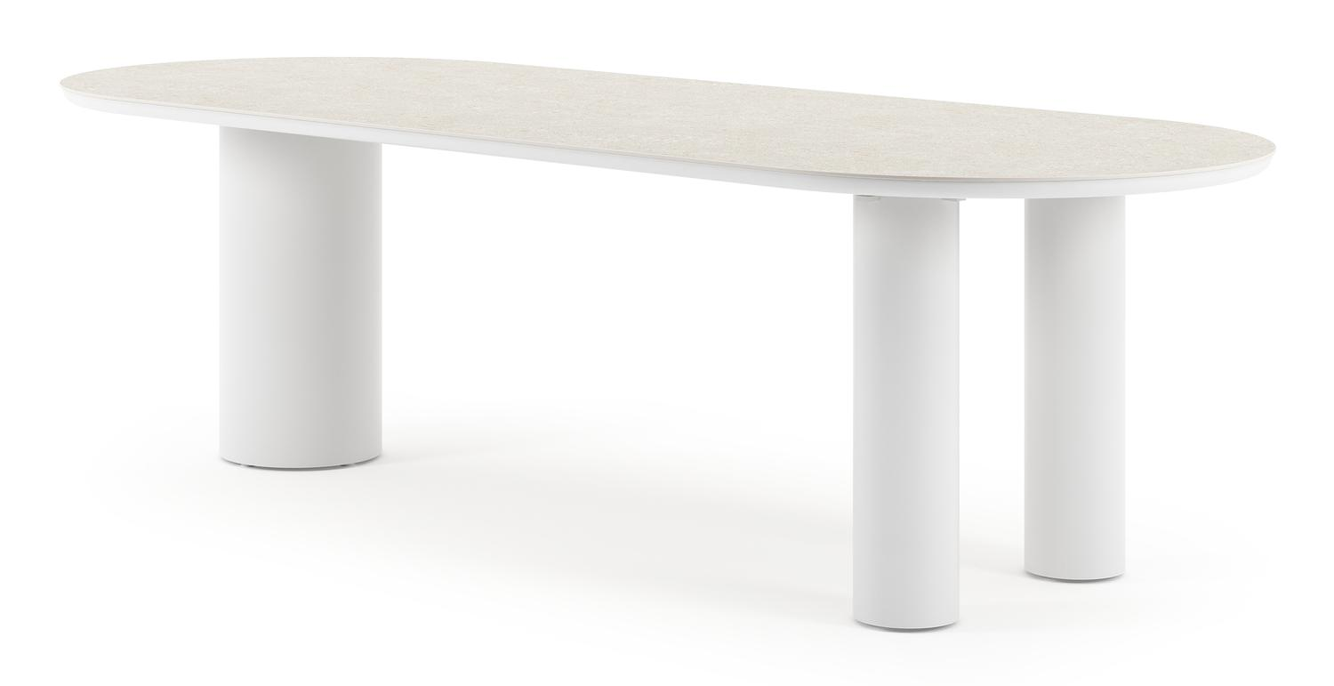 Table de jardin Organo ovale en aluminium blanc et céramique pleine shilin - Lg. 260 x Lrg. 100 x Haut. 74 cm