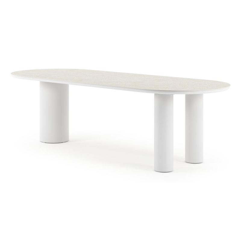 Table de jardin Organo ovale en aluminium blanc et céramique pleine shilin - Lg. 260 x Lrg. 100 x Haut. 74 cm