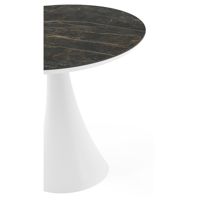 Table de jardin Fano ronde en aluminium blanc et céramique pleine Black Obsession - Diam. 85 x Haut. 75 cm