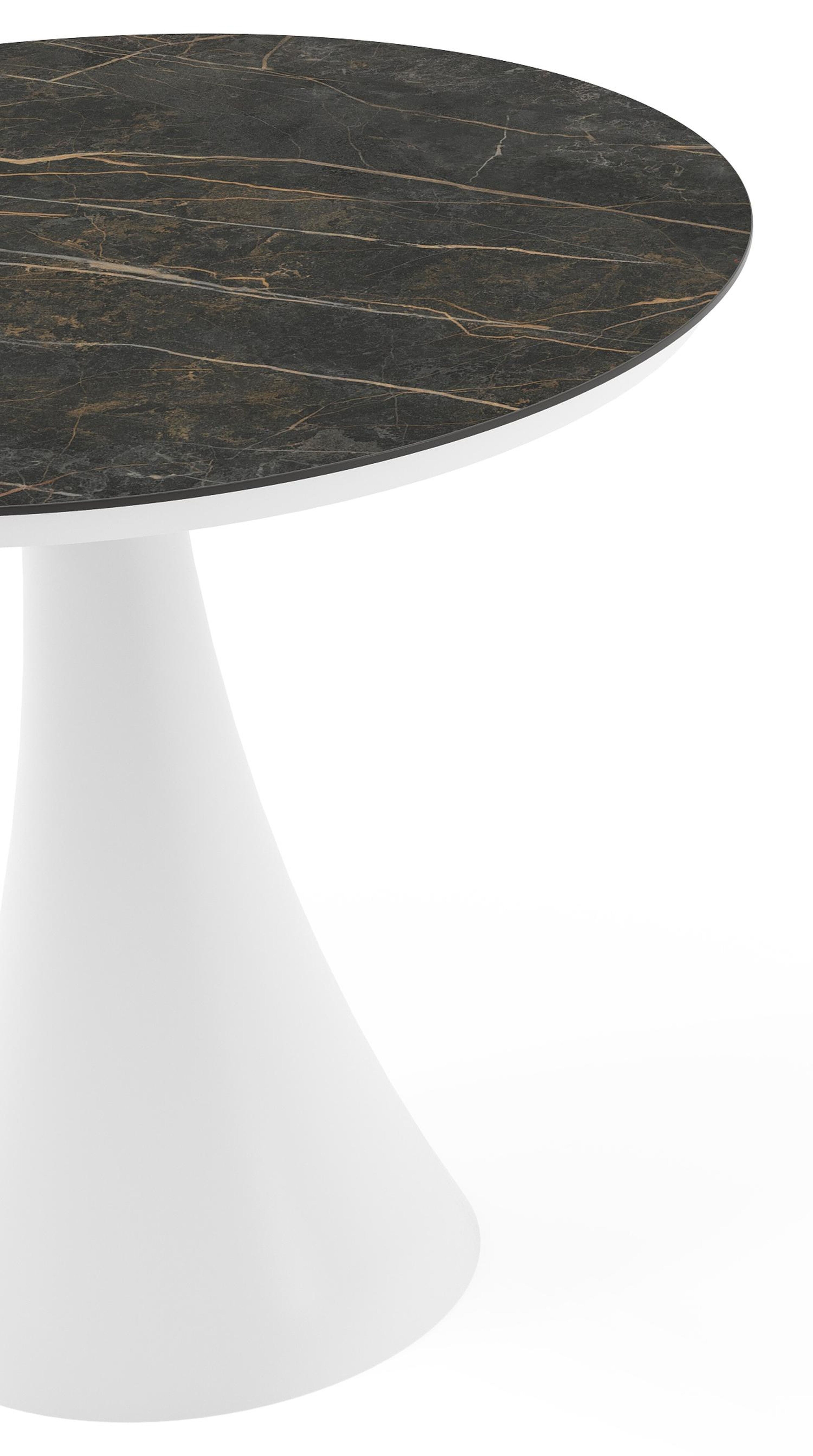 Table de jardin Fano ronde en aluminium blanc et céramique pleine Black Obsession - Diam. 85 x Haut. 75 cm
