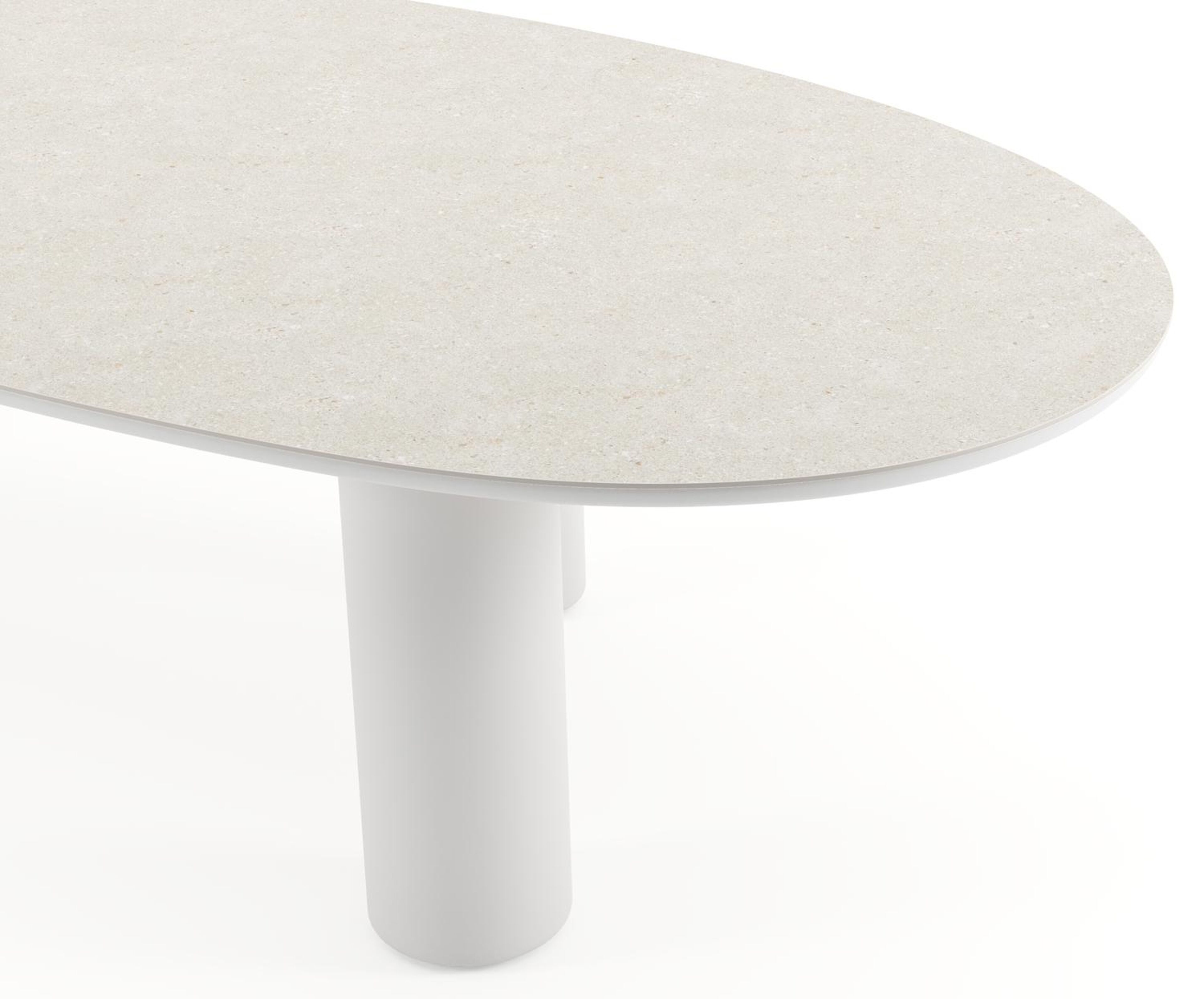 Table de jardin Amico mangue en aluminium blanc et céramique pleine Shilin - Lg. 320 x Lrg. 140 x Haut. 74 cm