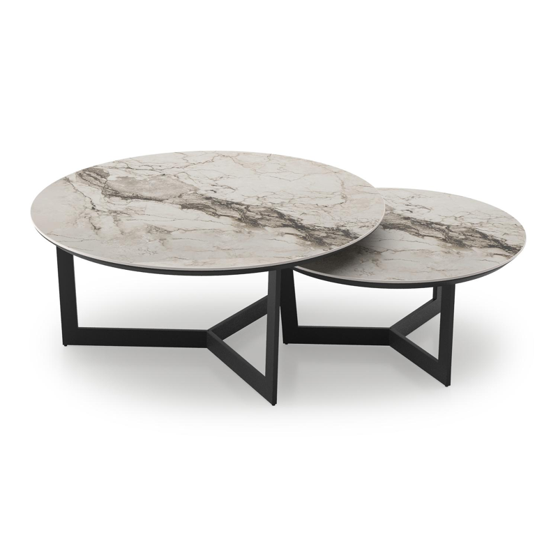 Lacrima loungetafels in zwart aluminium en colorado dunes volkeramiek - Dia. 85/65 x H 35/30 cm