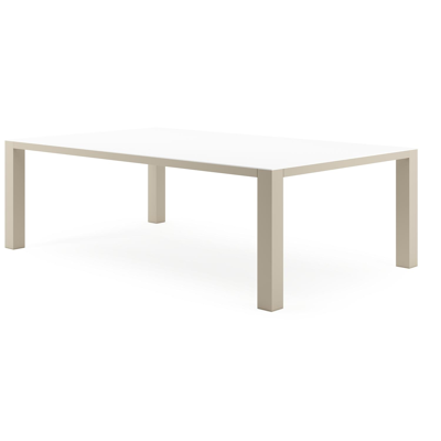 Nano XL tuintafel rechthoekig in beige aluminium en volkeramiek Arctic White - L 240 x B 148 x H 75 cm