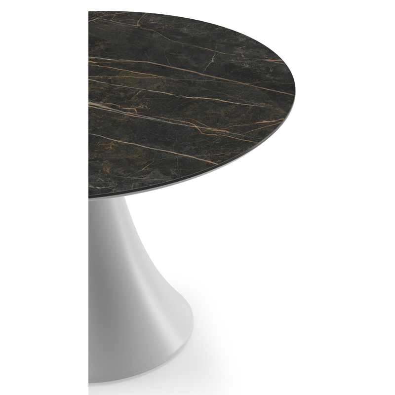 Fano low dining loungetafel rond in wit aluminium en volkeramiek Black Obsession - Dia. 85 x H 55 cm
