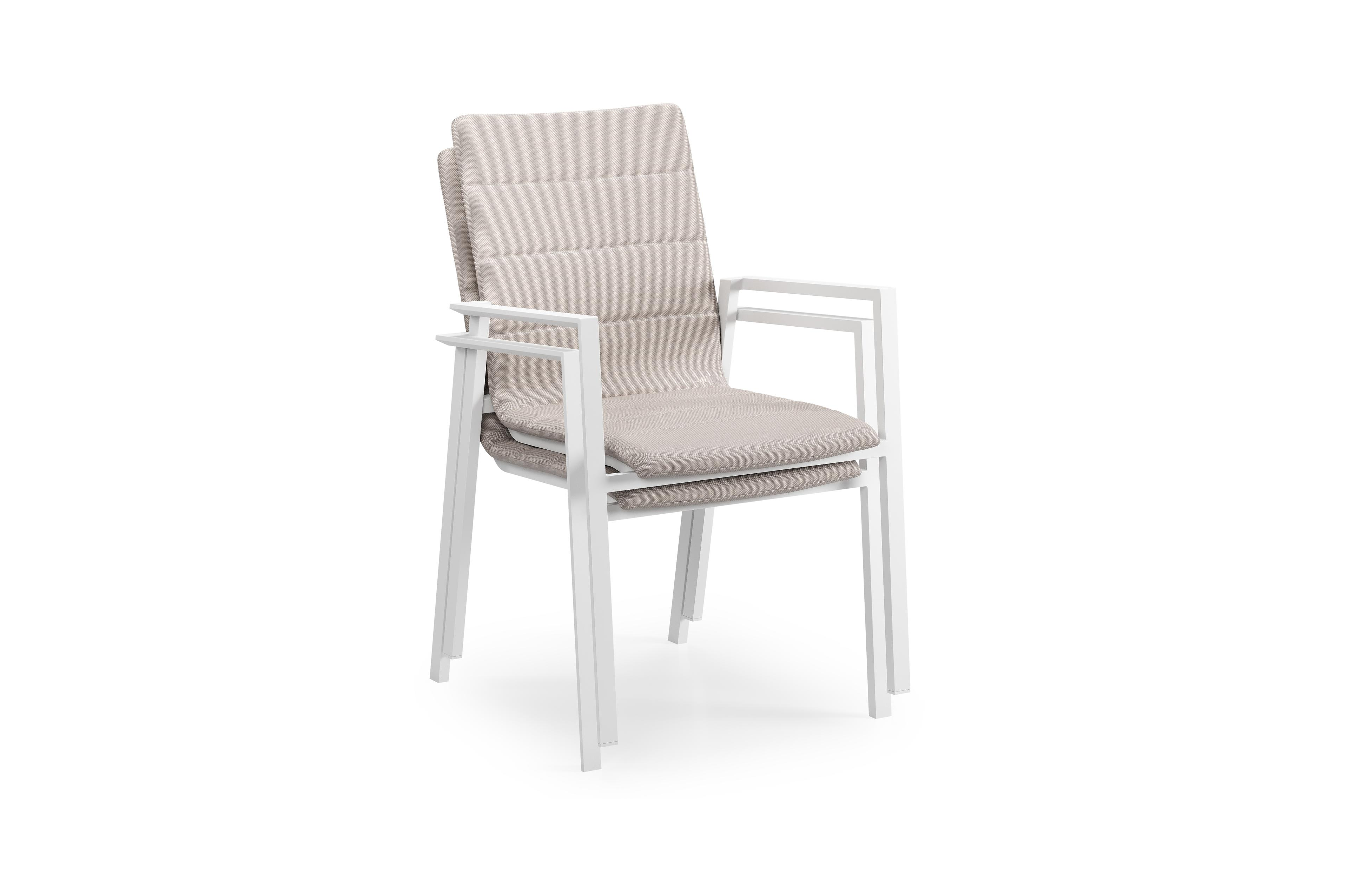 Cirello stapelbare tuinstoel in wit aluminium en beige luxe textilene
