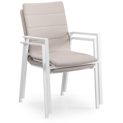 Cirello stapelbare tuinstoel in wit aluminium en beige luxe textilene