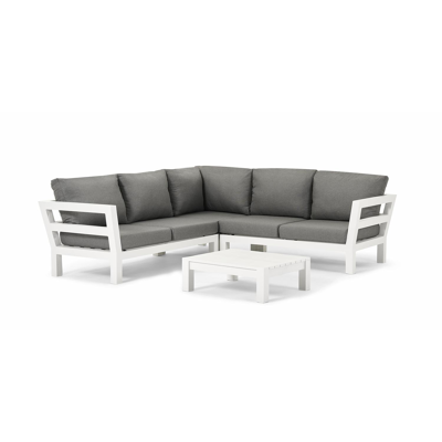 Salon de jardin Occaro en aluminium blanc avec weather+ softtouch gris et table basse