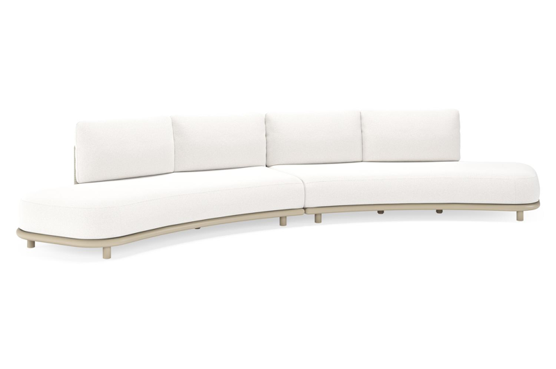 Lomano loungebank in beige aluminium en beige verticaal geweven luxe vlakke rope met Soul Optik all weather solica