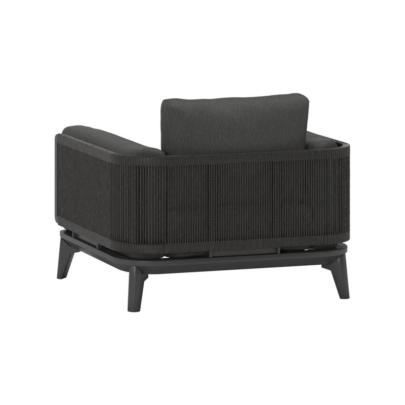 Mosa loungestoel 1-zit in zwart aluminium en zwart gedraaide ronde wicker met sky black kussen
