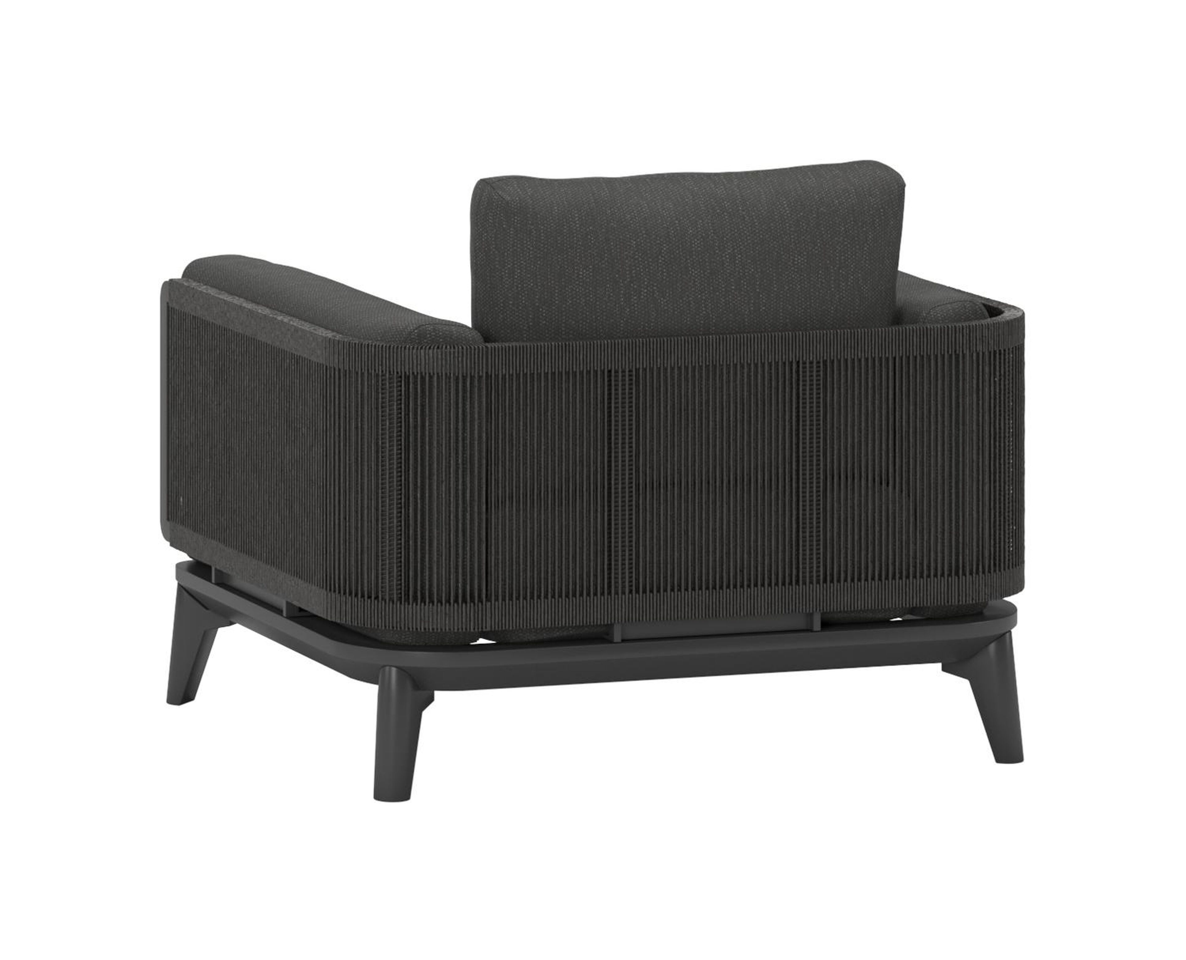 Mosa loungestoel 1-zit in zwart aluminium en zwart gedraaide ronde wicker met sky black kussen