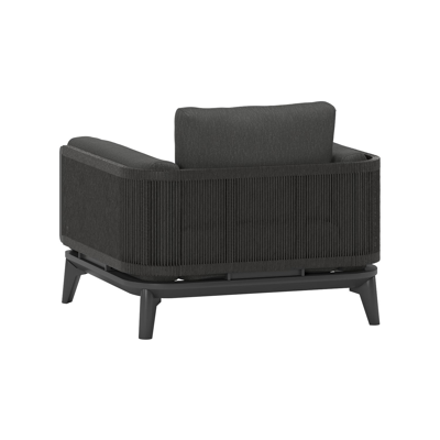 Mosa loungestoel 1-zit in zwart aluminium en zwart gedraaide ronde wicker met sky black kussen