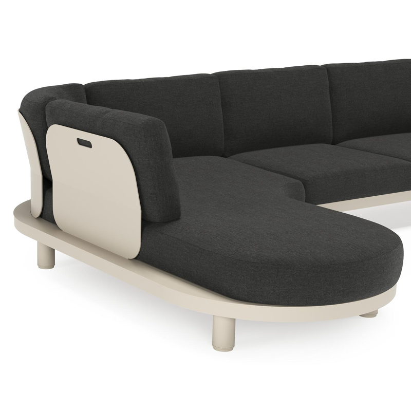 Donato loungehoek in beige aluminium met chartres sooty all weather sunbrella® luxe kussen